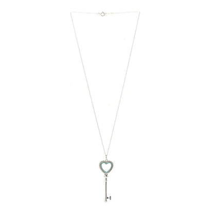 Tiffany Sterling Silver Enamel Beaded Heart Key Pendant Necklace Blue 3 of 7