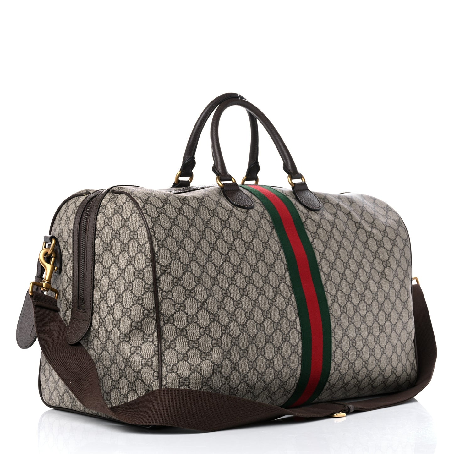 GG Supreme Monogram Textured Dollar Calfskin Web Large Savoy Duffle Bag Beige Ebony New Acero