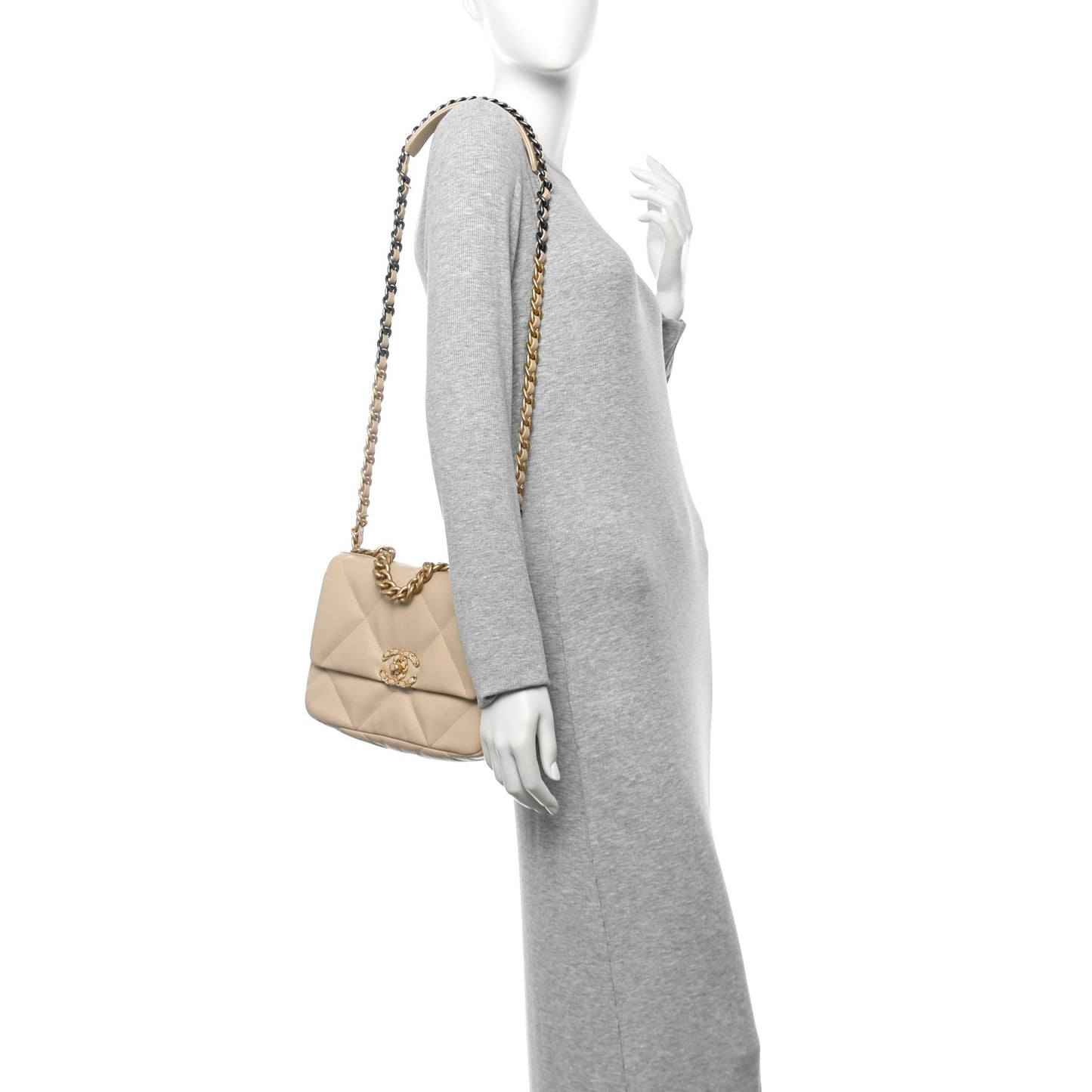 Lambskin Quilted Medium Chanel 19 Flap Beige
