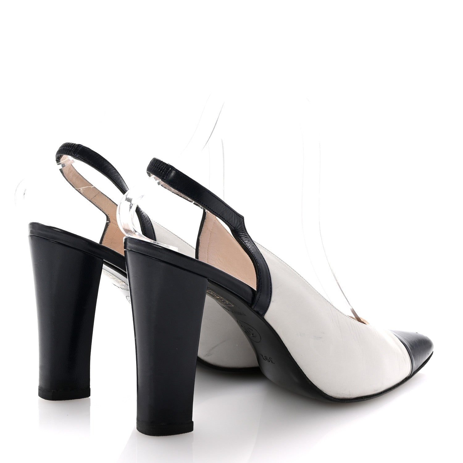 Chanel Pointed Cap Toe Slingback Pumps 39.5 Grey Navy 5 of 9