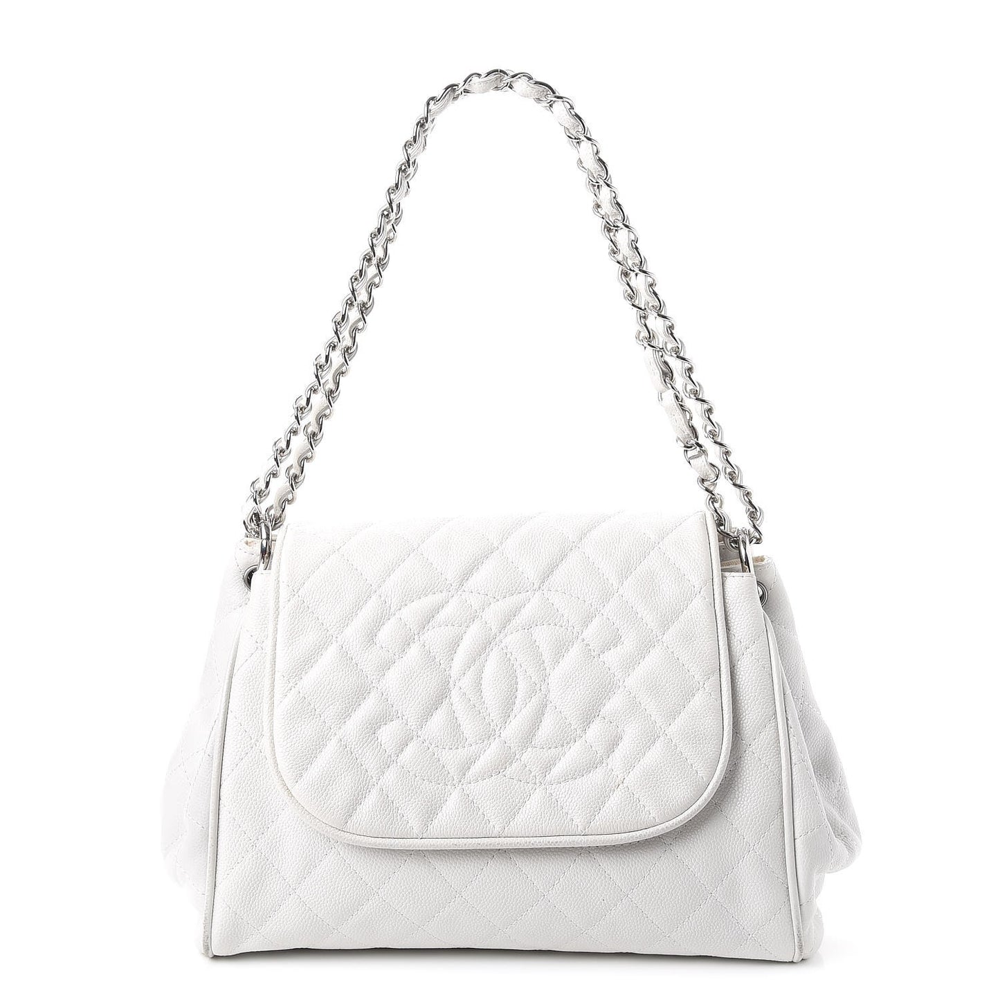 Caviar Quilted Timeless Accordion Flap White