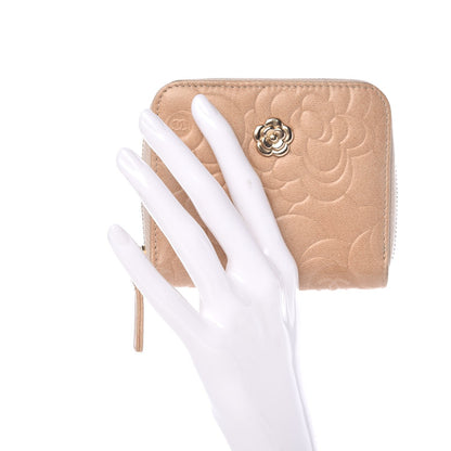 Chanel Lambskin Camellia Embossed Zip Around Card Holder Light Beige 2 of 10