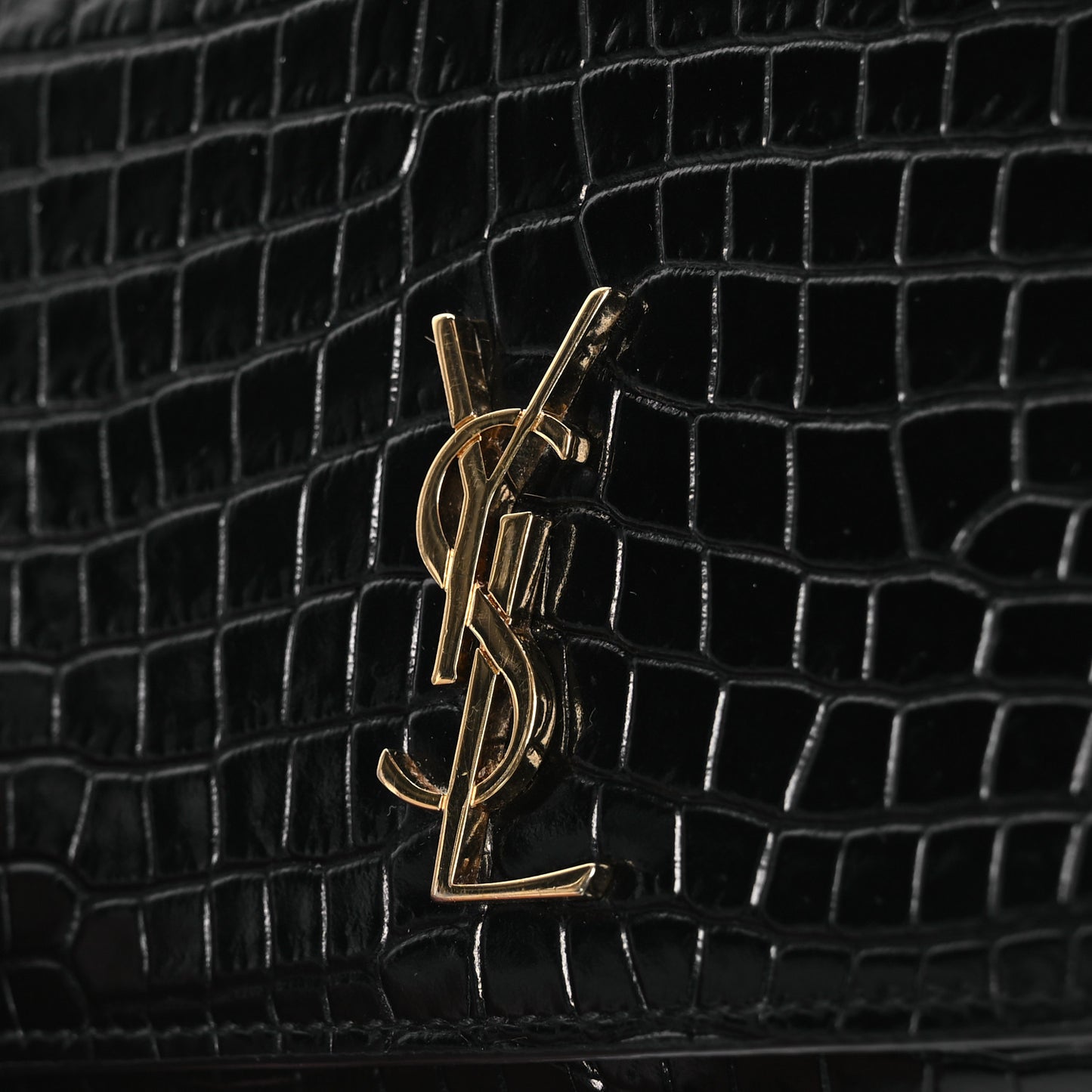 Crocodile Embossed Monogram Phone Holder Crossbody Black