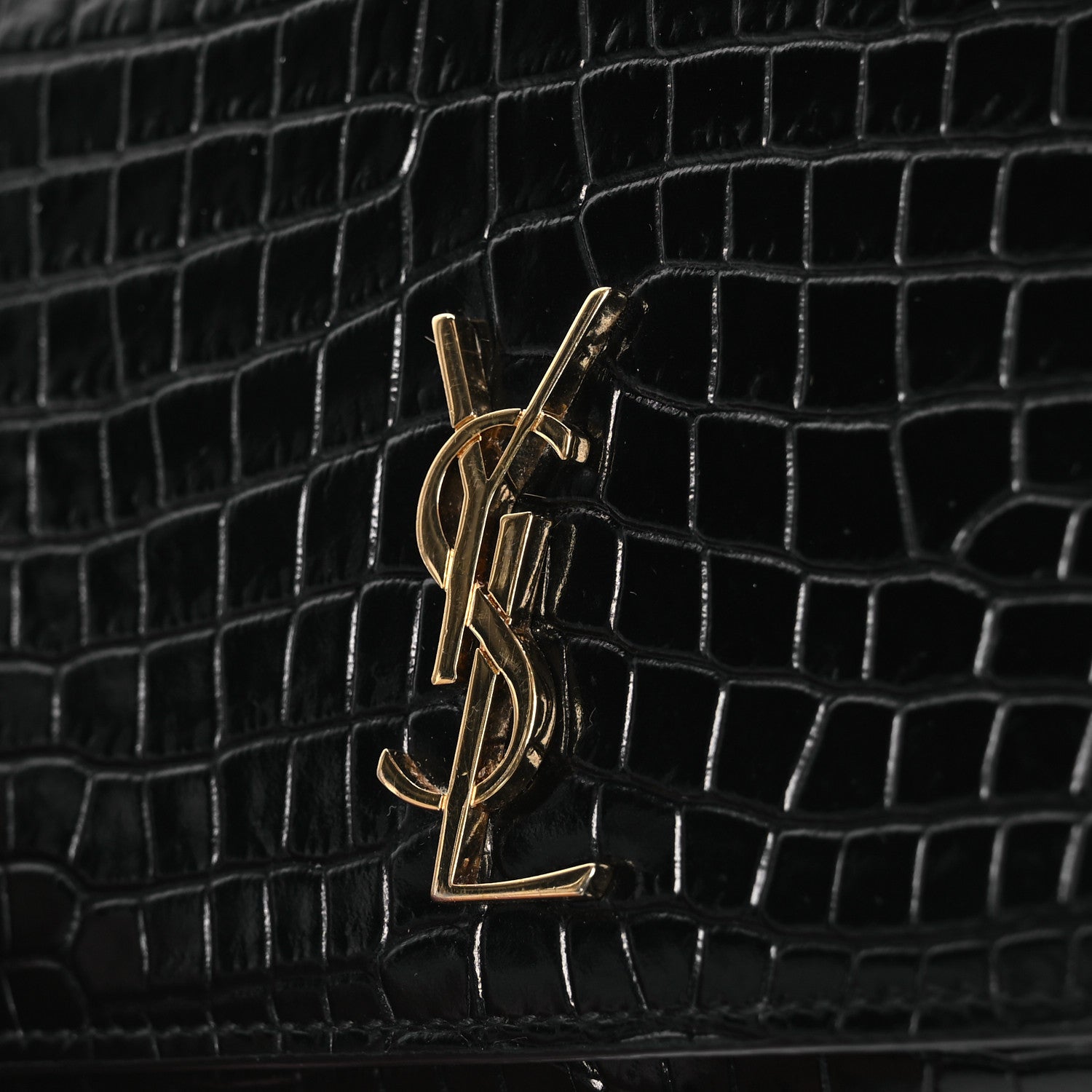 Saint Laurent Crocodile Embossed Monogram Phone Holder Crossbody Black 12 of 14