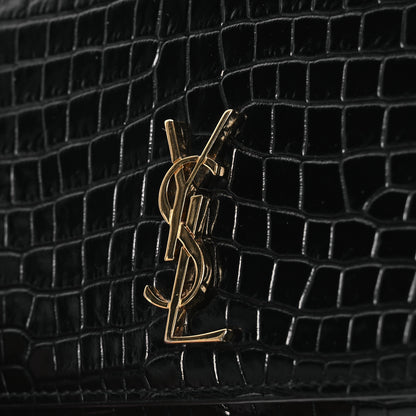 Saint Laurent Crocodile Embossed Monogram Phone Holder Crossbody Black 12 of 14