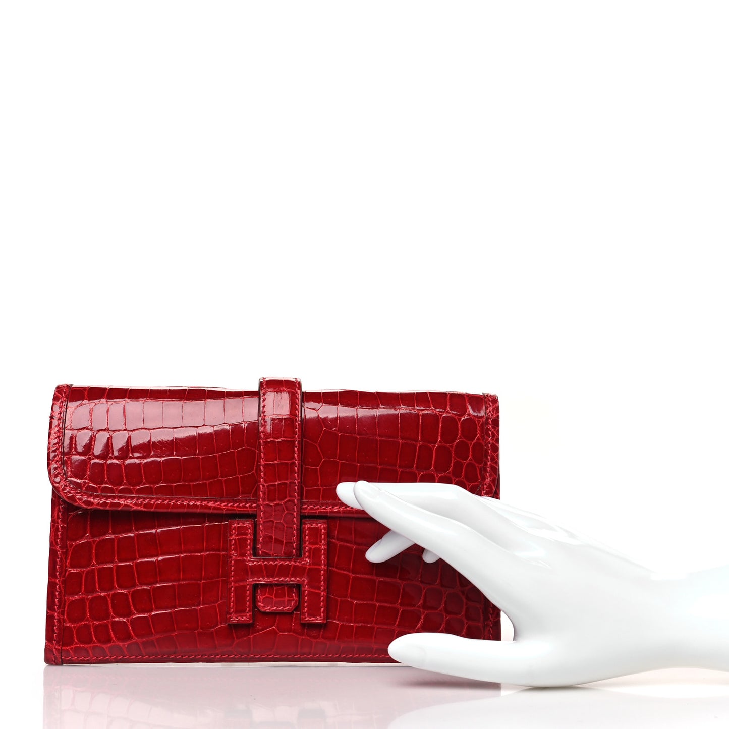 Shiny Niloticus Crocodile Mini Jige Elan Clutch Rouge Vif
