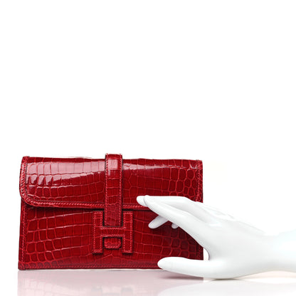 Hermes Shiny Niloticus Crocodile Mini Jige Elan Clutch Rouge Vif 2 of 8