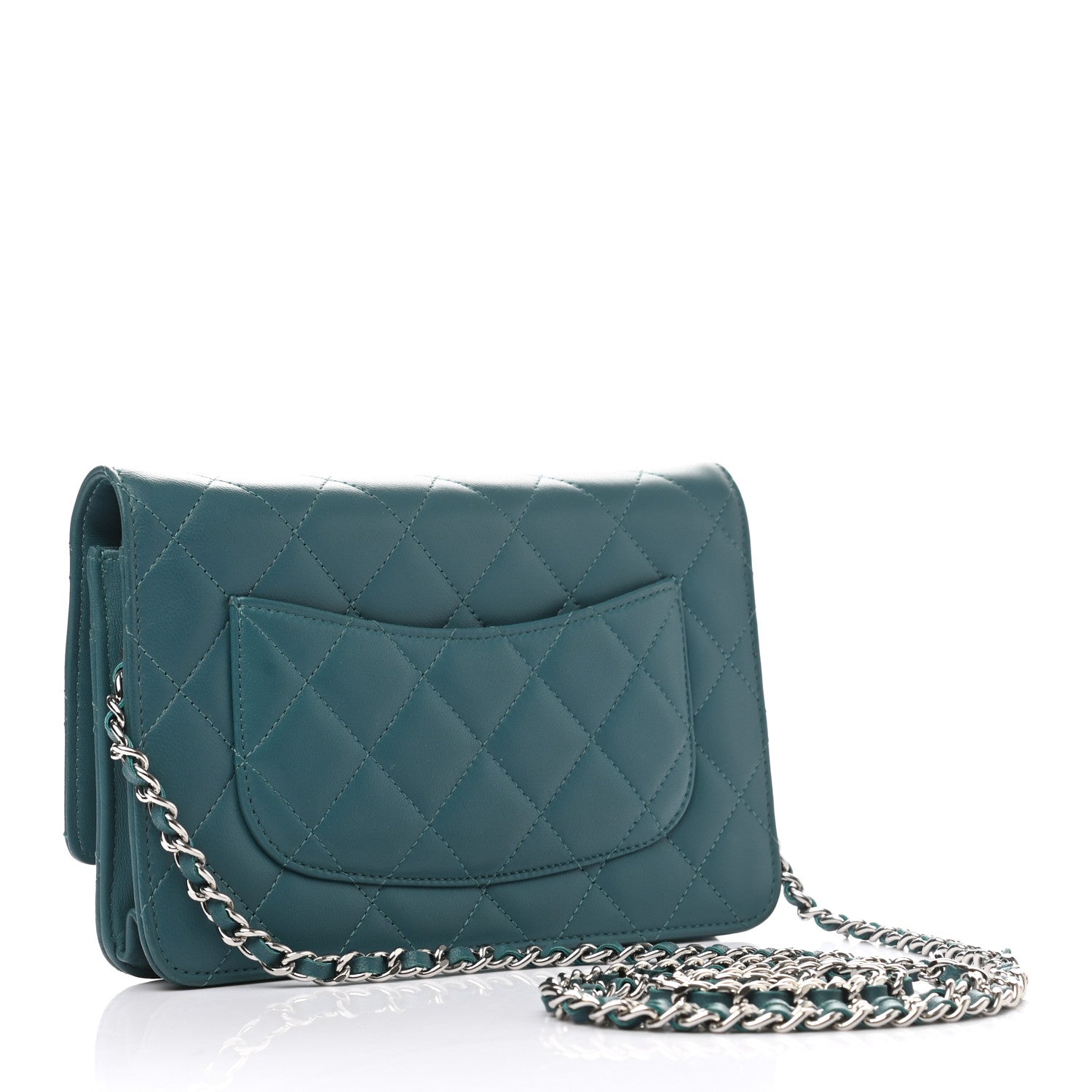 Chanel Lambskin Quilted Wallet On Chain WOC Turquoise 2 of 8