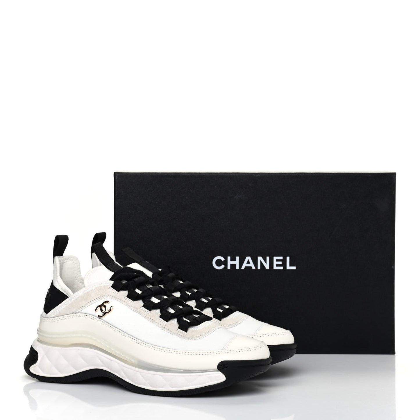 Velvet Calfskin Mixed Fibers CC Sneakers 36.5 Ivory Black