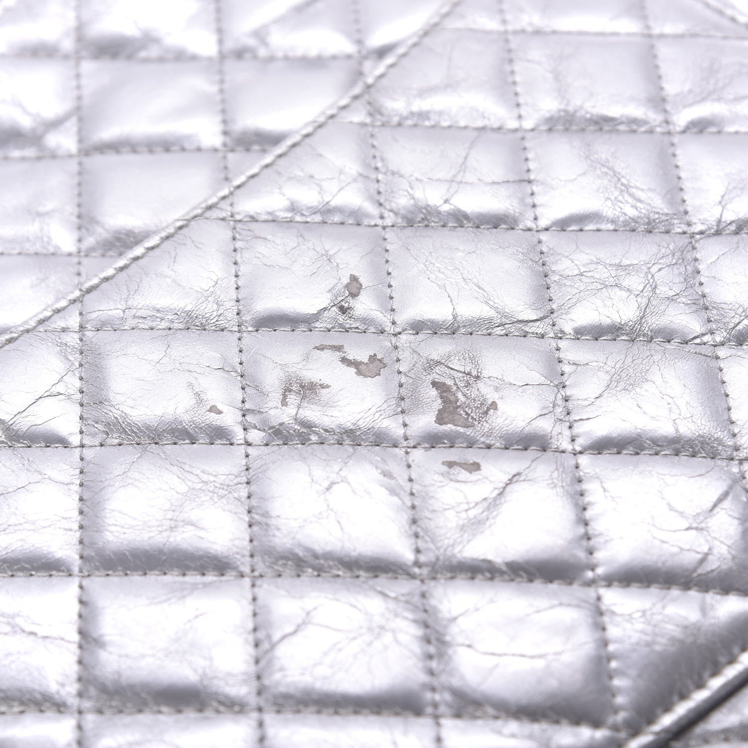 Chanel Metallic Crumpled Calfskin Quilted Large Slide Pouch Silver 9 of 10