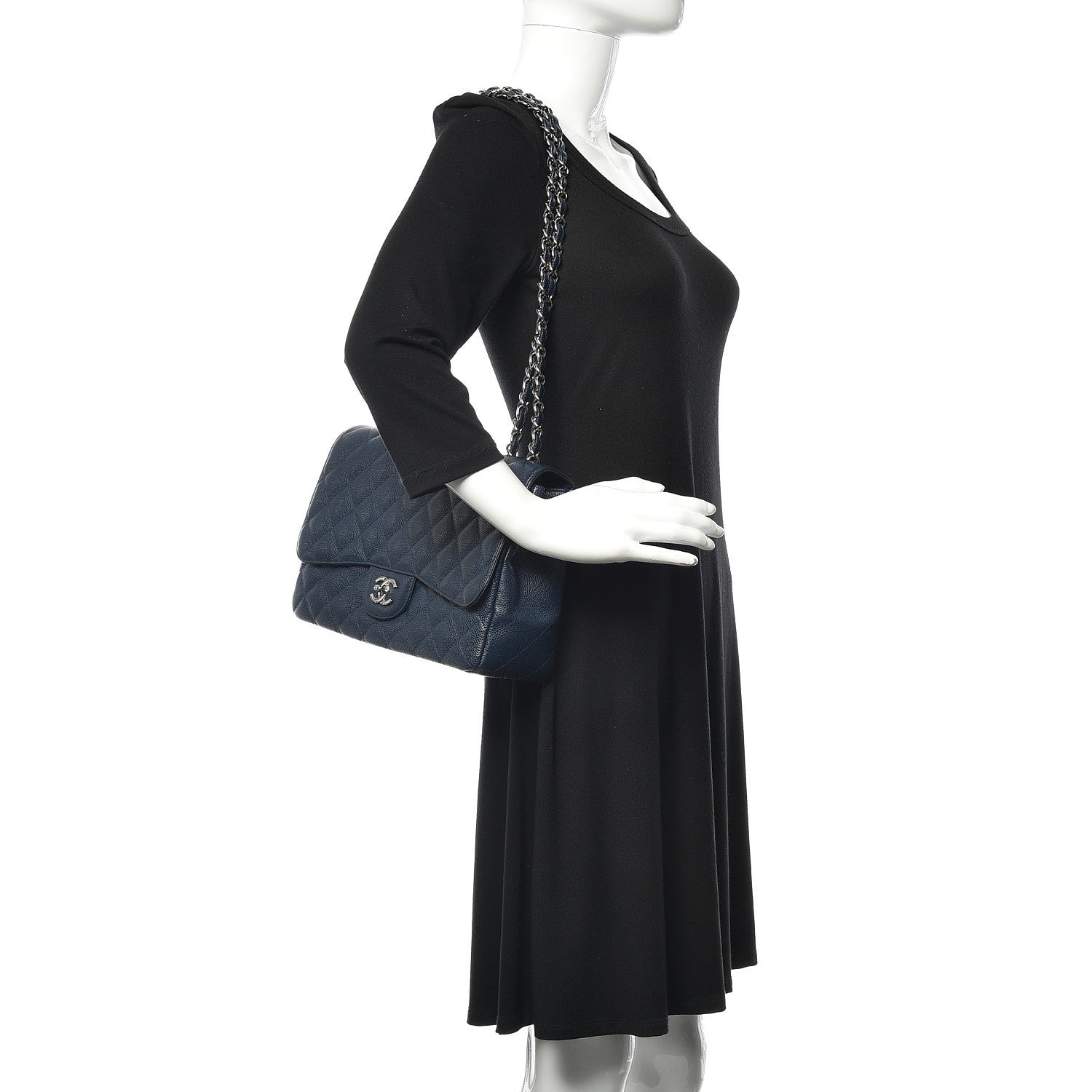 Chanel Caviar Quilted Jumbo Single Flap Dark Blue 2 of 12