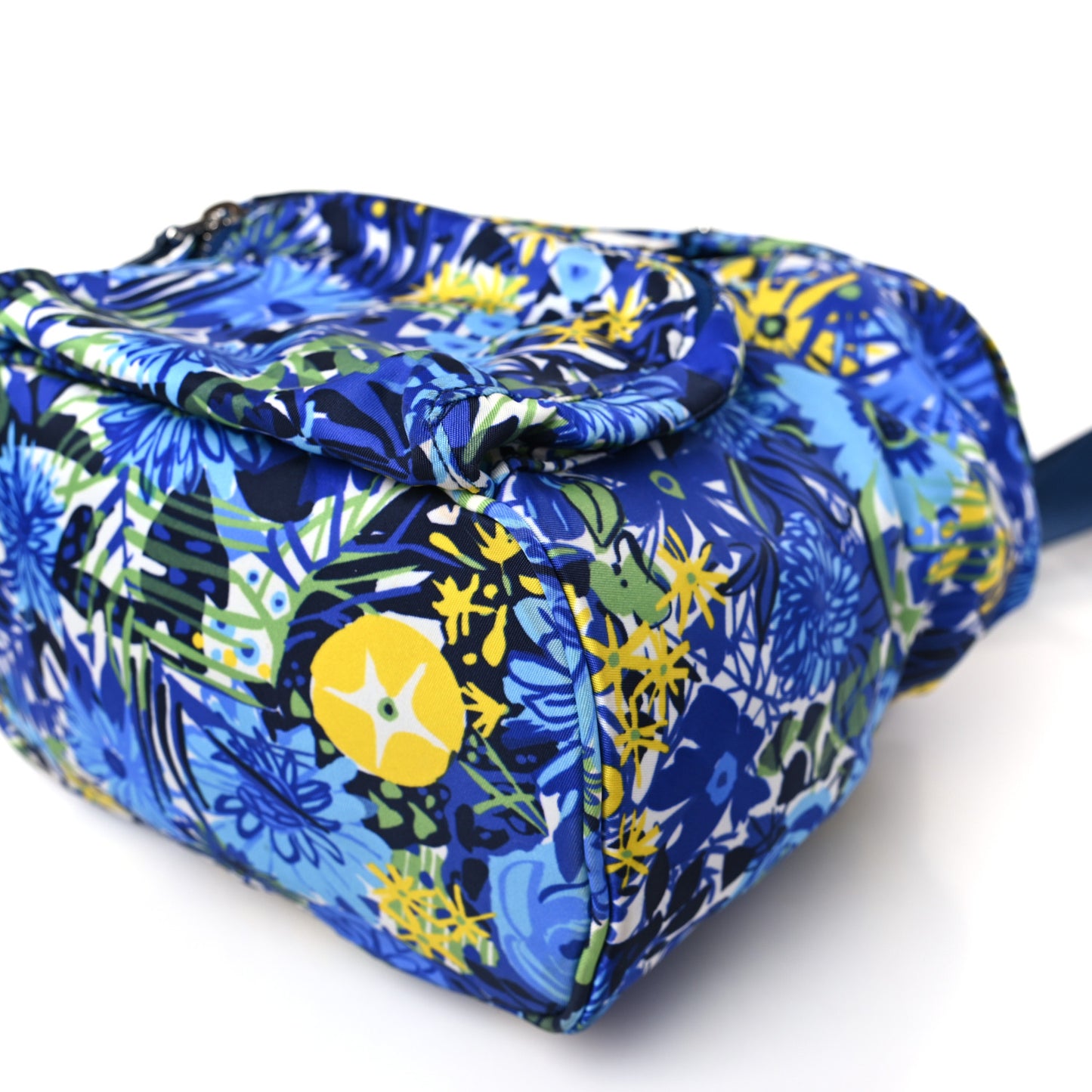 Nylon Saffiano Floral Print Single Buckle Backpack Bluette Dis Primule