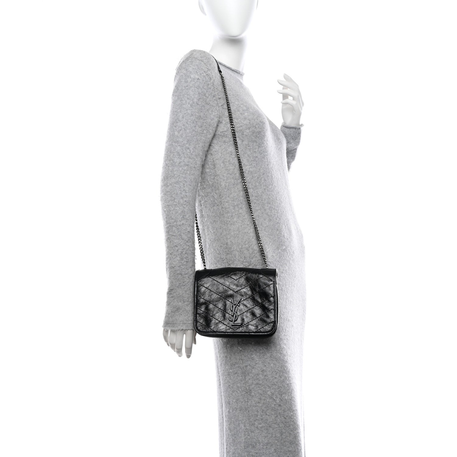 Saint Laurent SAINT LAURENT Crinkled Calfskin Matelasse Monogram Niki Chain Wallet Black 2 of 10
