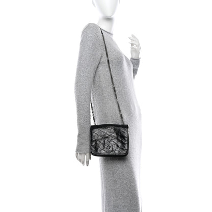 Saint Laurent SAINT LAURENT Crinkled Calfskin Matelasse Monogram Niki Chain Wallet Black 2 of 10