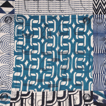 Hermes Cashmere Silk Manufacture de Boucleries Shawl 140 Marine Cobalt White 3 of 5