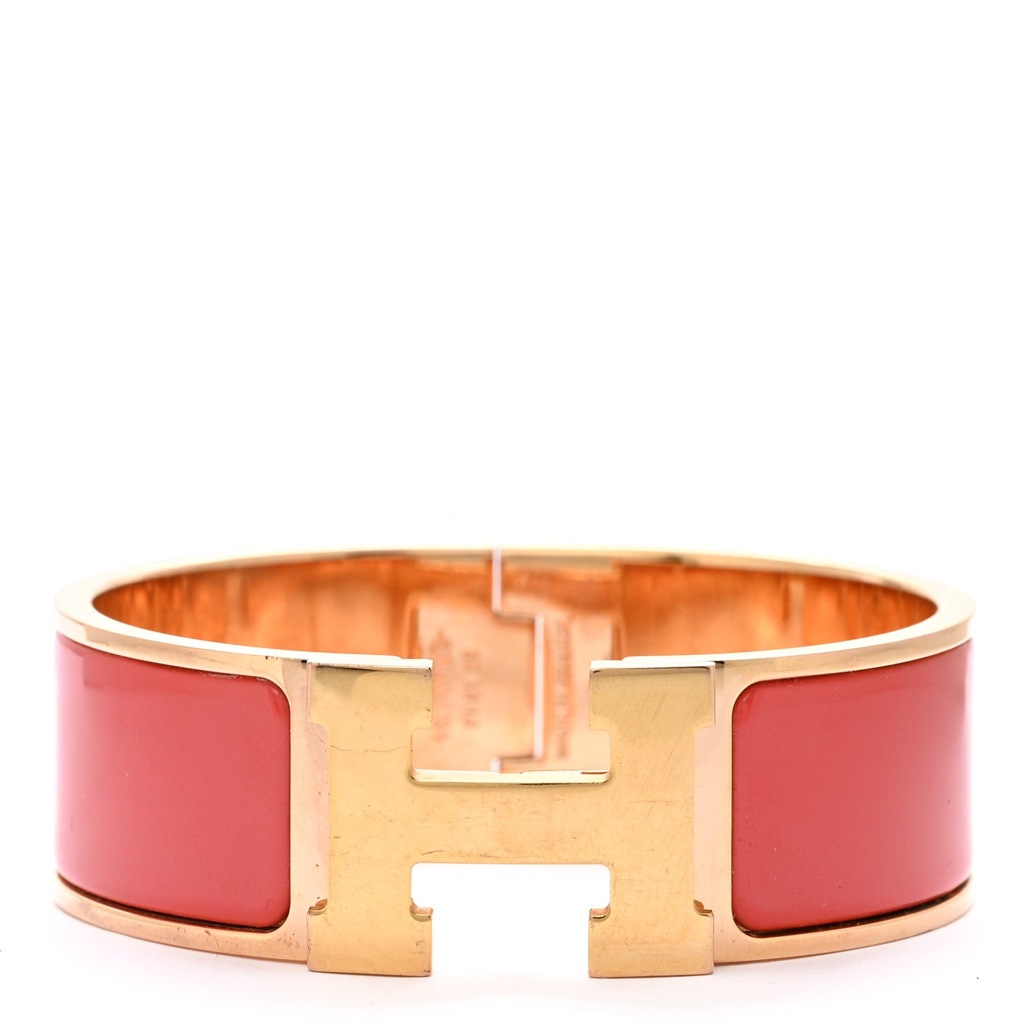 Hermes Enamel Wide Clic Clac H Bracelet GM Rouge Corail 1 of 6