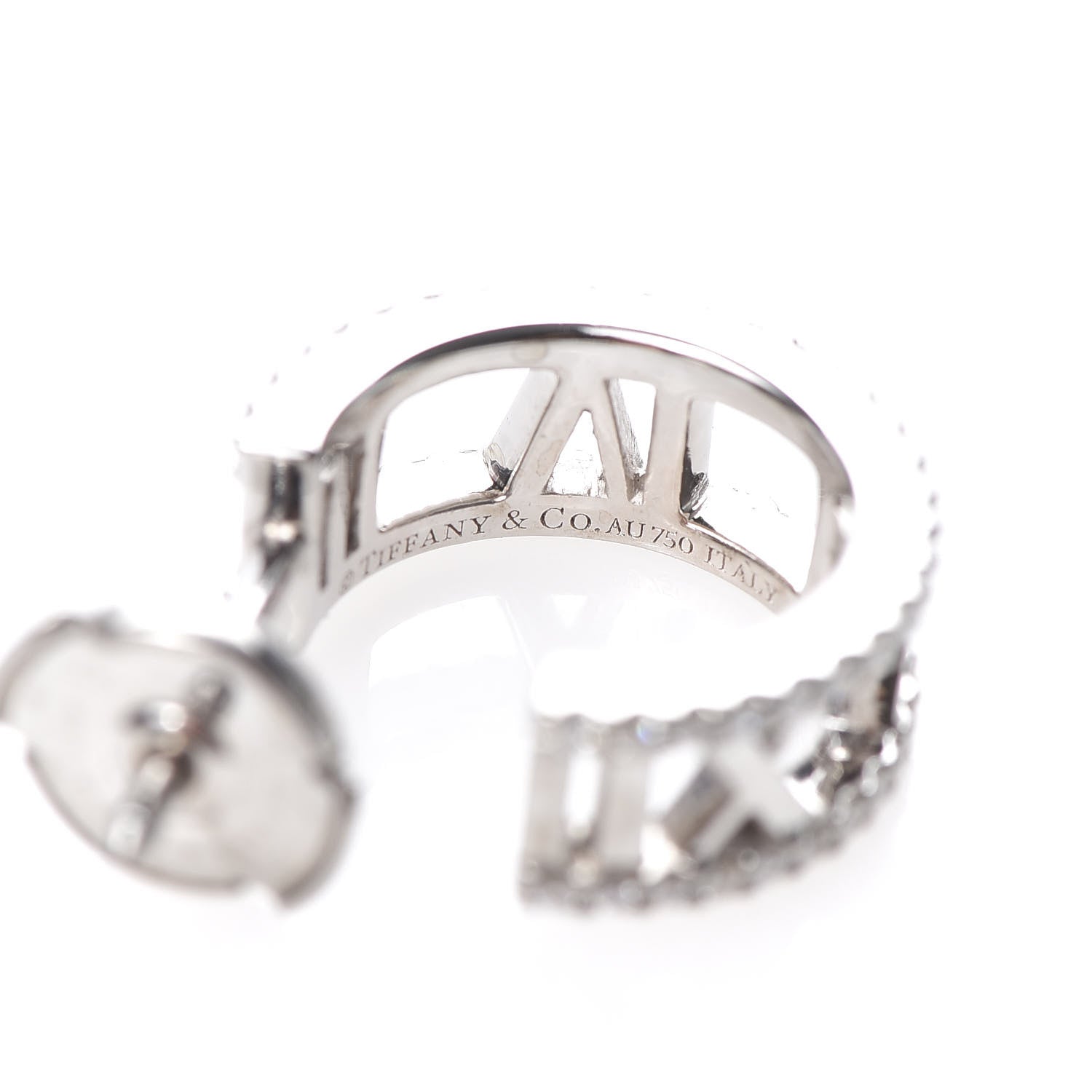 Tiffany 18K White Gold Diamond Atlas Open Hoop Earrings 4 of 5