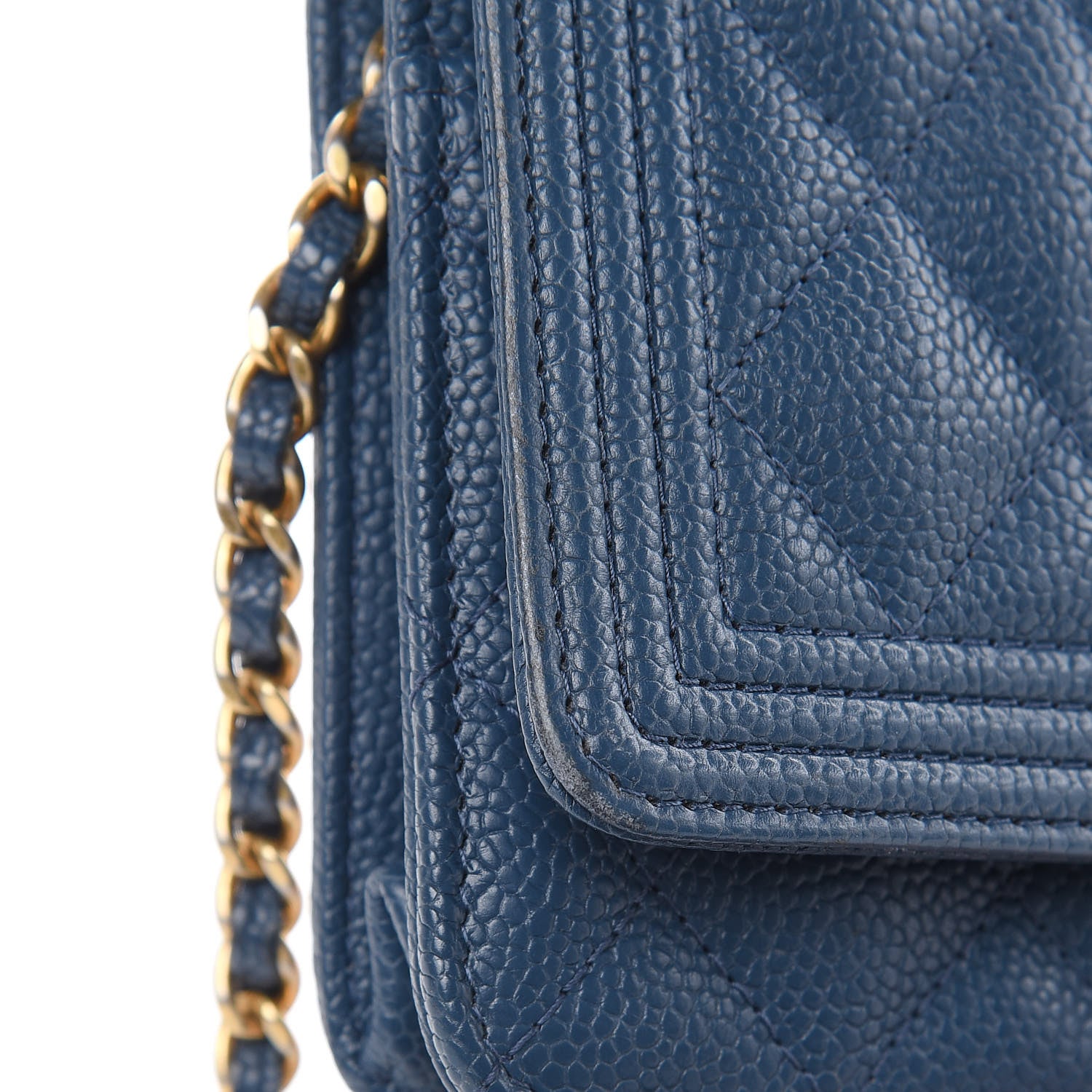 Chanel Caviar Quilted Boy Wallet On Chain WOC Blue 12 of 13