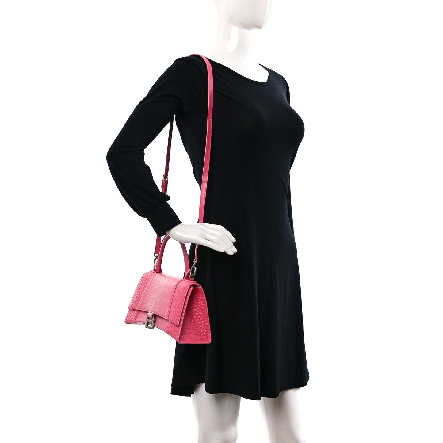 Calfskin Crocodile Embossed Degrade Small Hourglass Top Handle Bag Sweet Pink