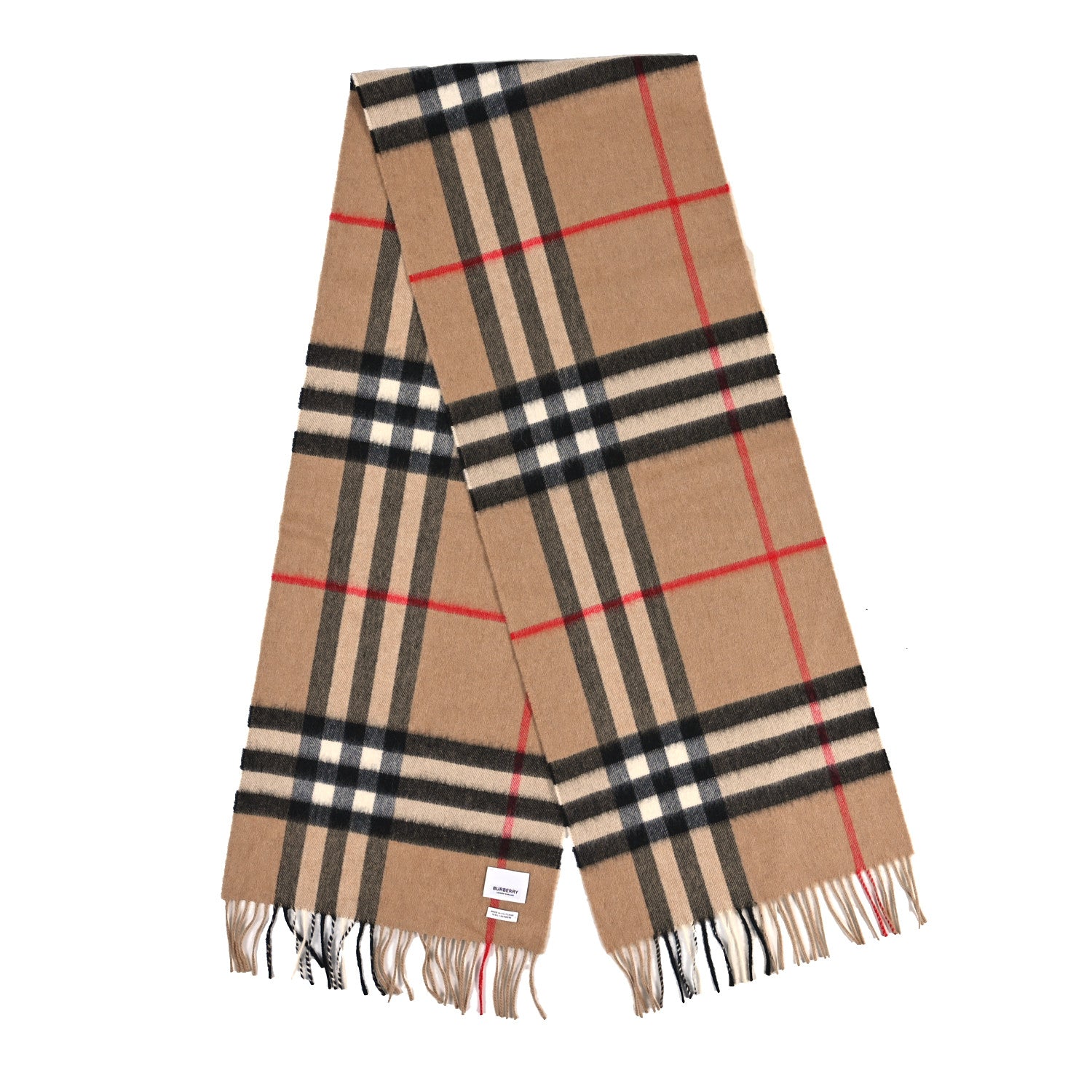 Burberry Cashmere Giant Check Fringe Scarf Camel 2 of 3