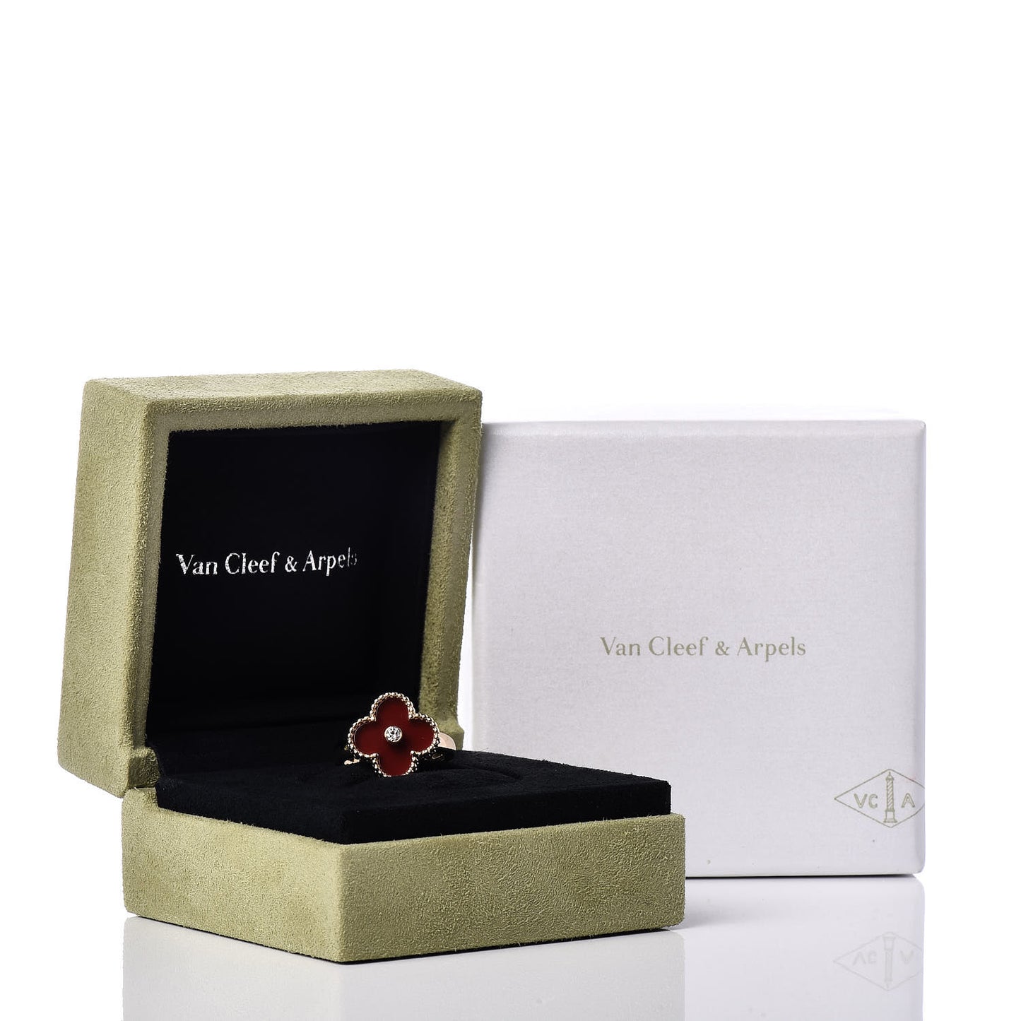 18K Yellow Gold Diamond Carnelian Vintage Alhambra Ring 51 5.75
