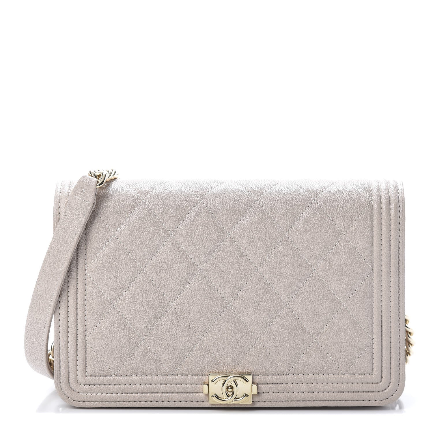 Chanel Caviar Quilted Boy Wallet On Chain WOC Beige 1 of 12