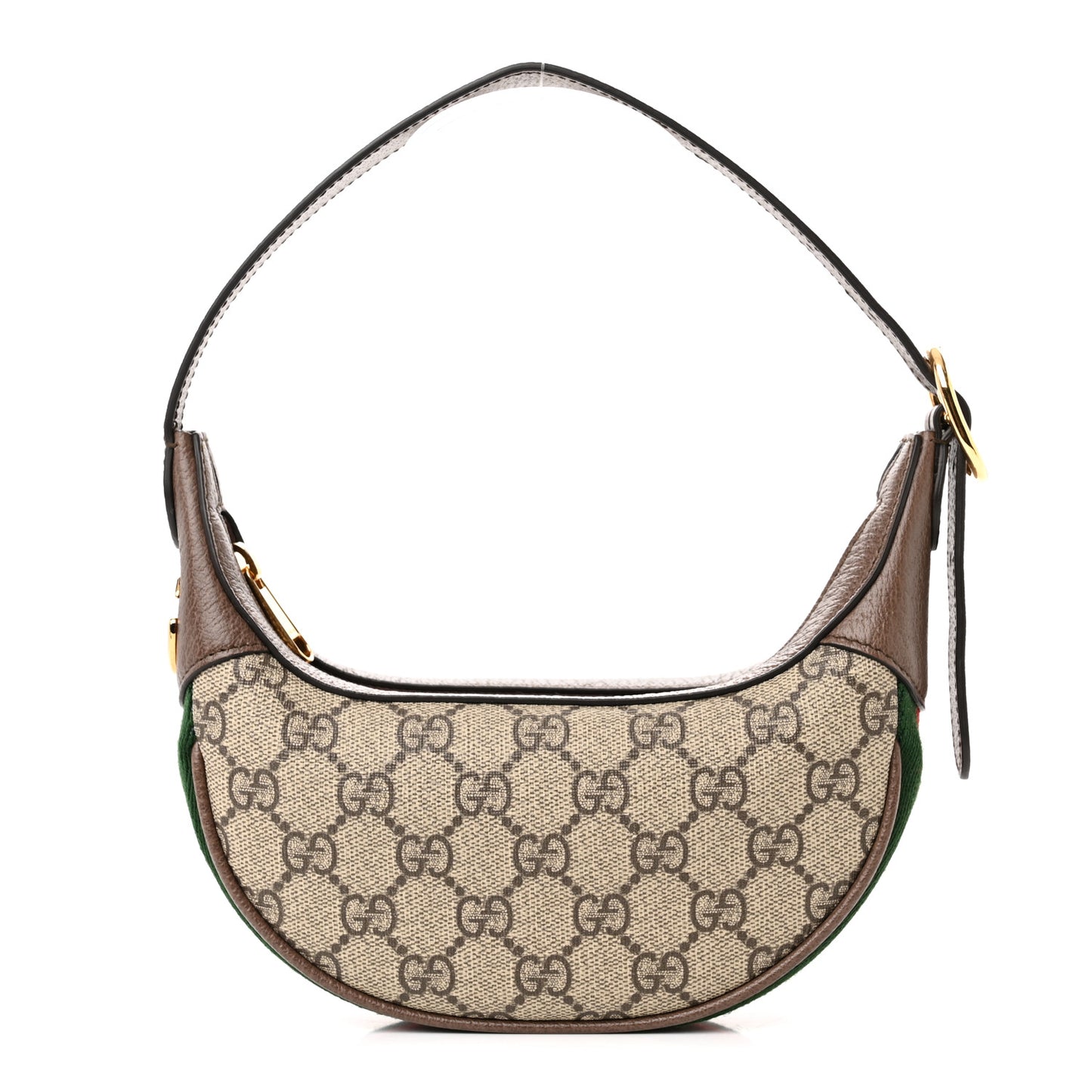 GG Supreme Monogram Textured Calfskin Web Mini Ophidia Half Moon Hobo Beige Ebony New Acero
