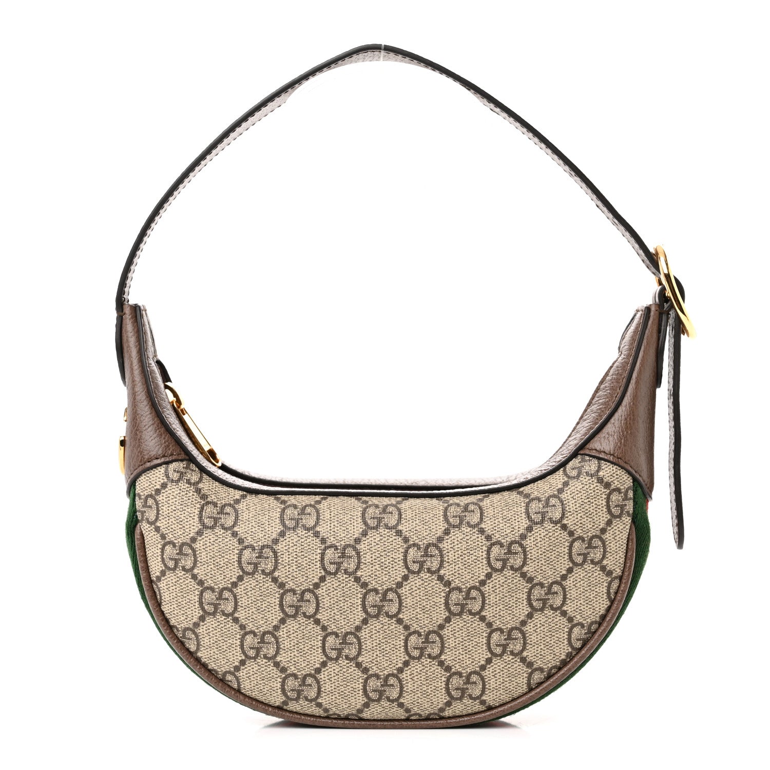Gucci GG Supreme Monogram Textured Calfskin Web Mini Ophidia Half Moon Hobo Beige Ebony New Acero 1 of 10