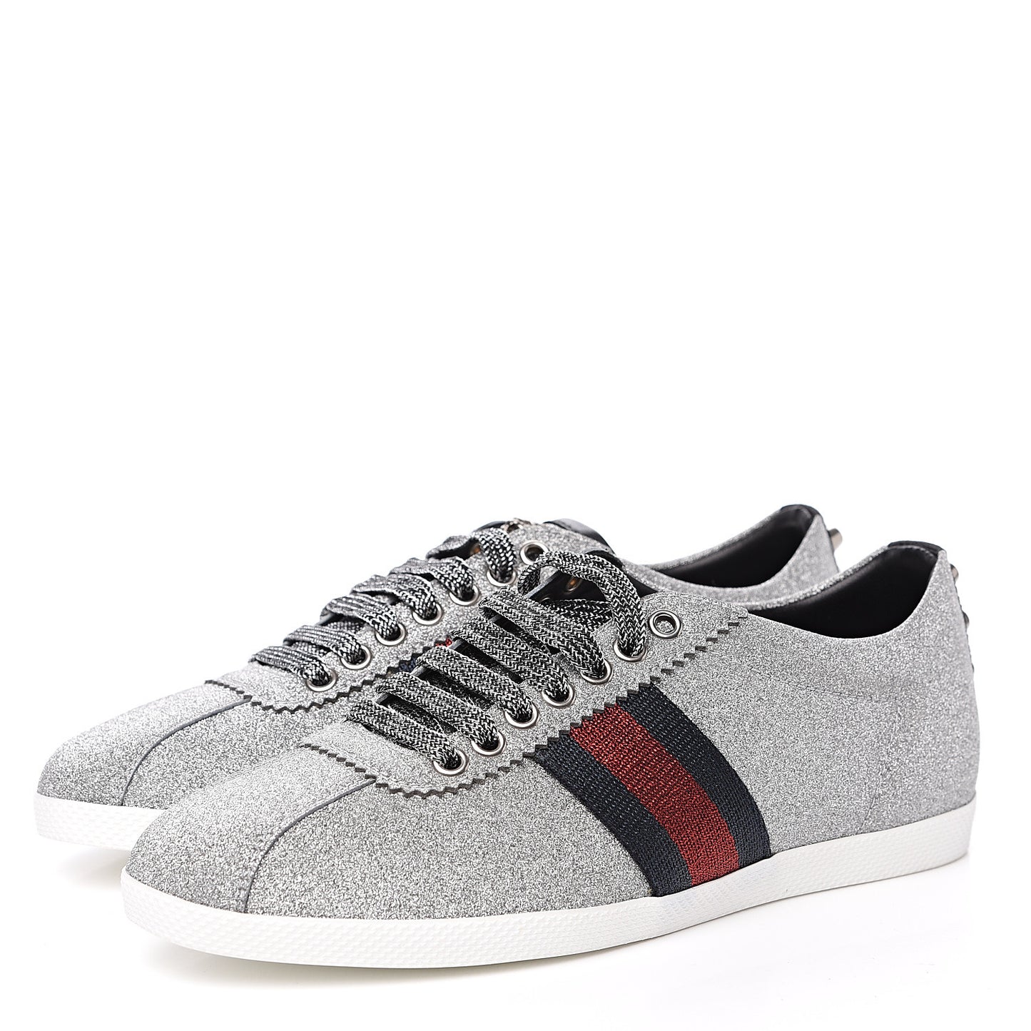 Glitter Fabric Studded Web Sneakers 37.5 Silver