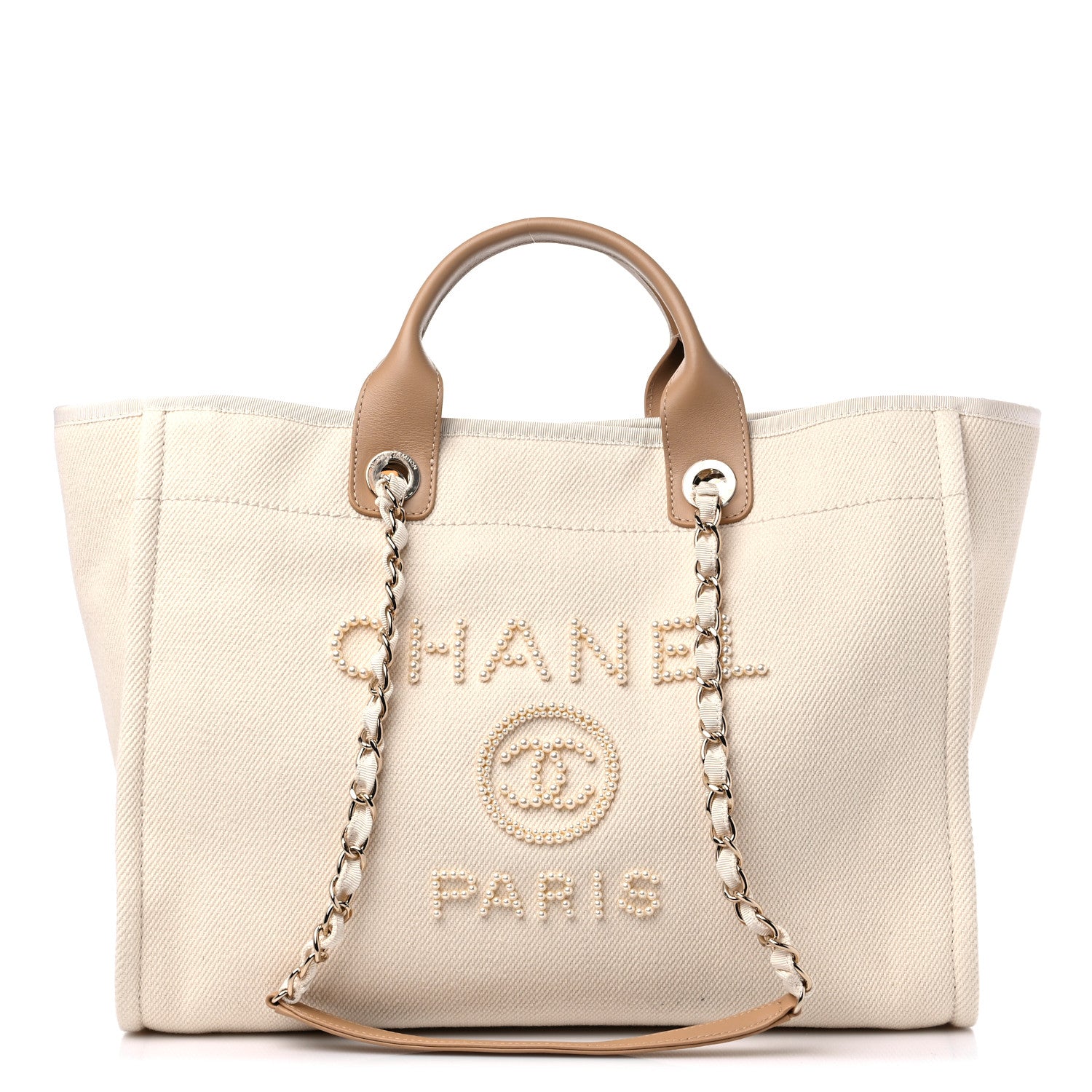 Chanel Canvas Pearl Medium Deauville Tote Ecru Beige 1 of 9