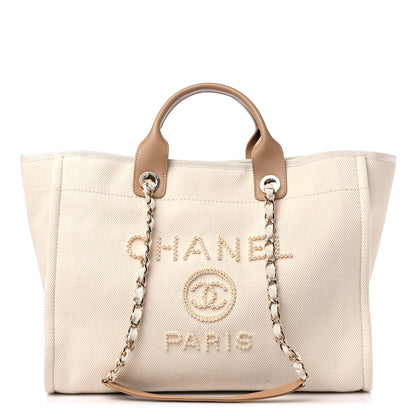 Chanel Canvas Pearl Medium Deauville Tote Ecru Beige 1 of 9