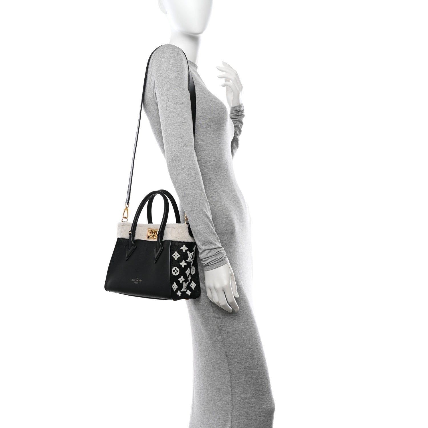 Louis Vuitton Grained Calfskin Shearling On My Side PM Black 3 of 11