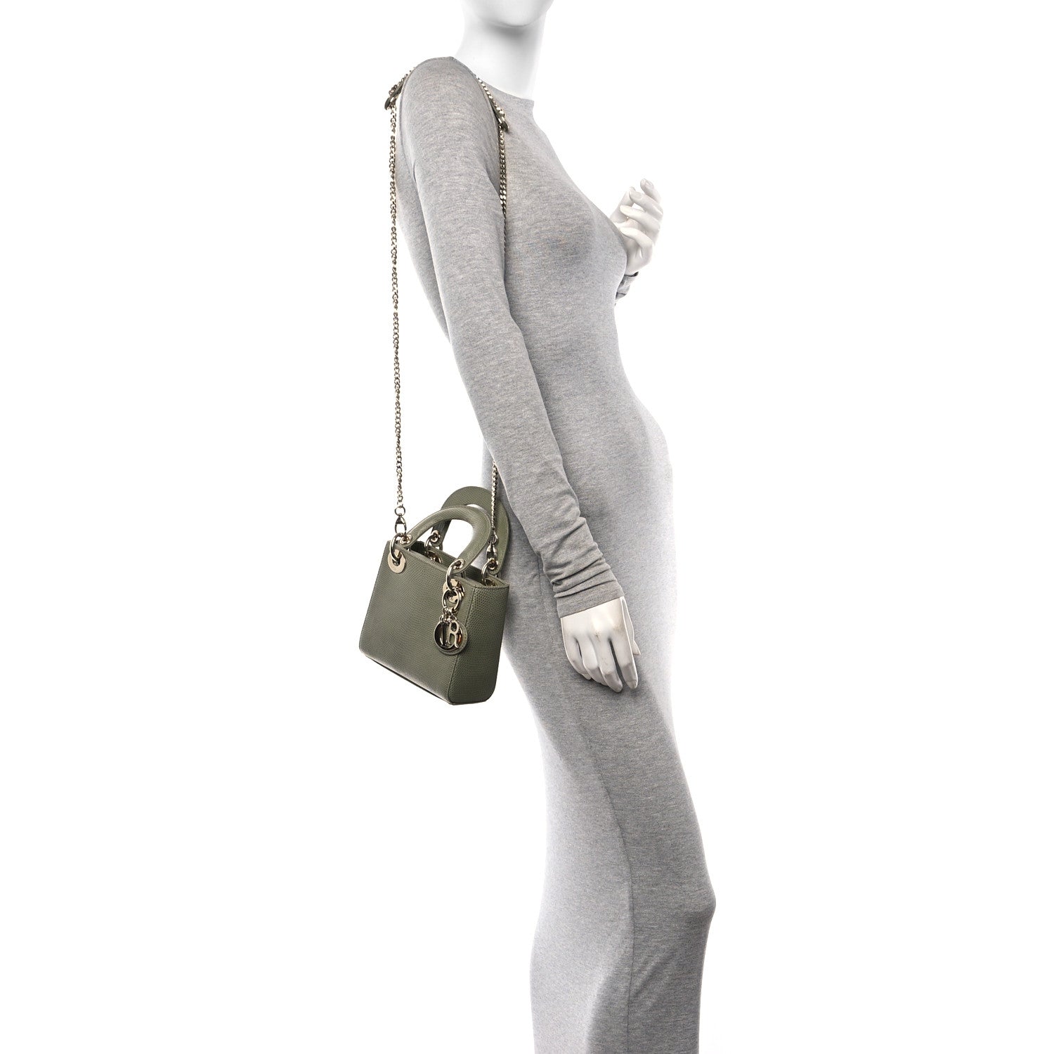 Christian Dior Lizard Mini Lady Dior  Vert Saule 2 of 16