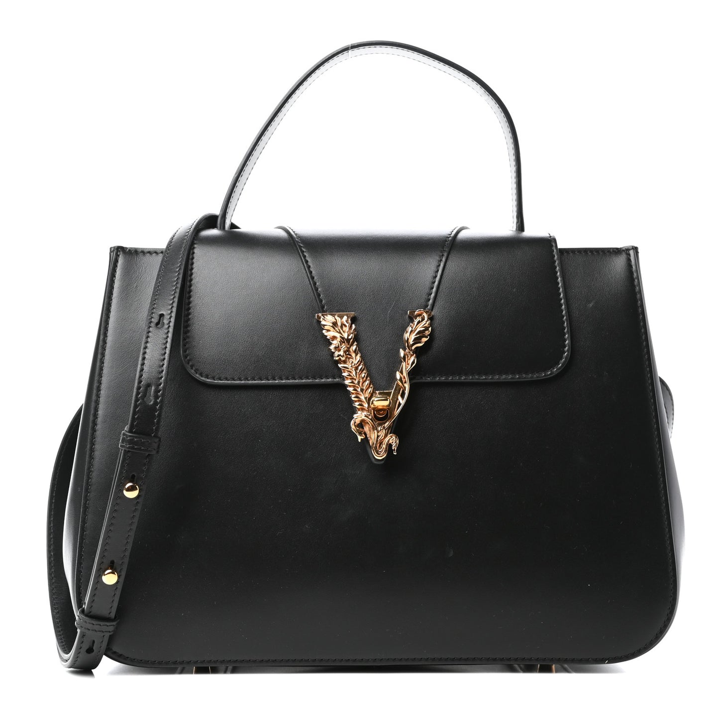 Vitello Barocco Virtus Small Top Handle Shoulder Bag Black