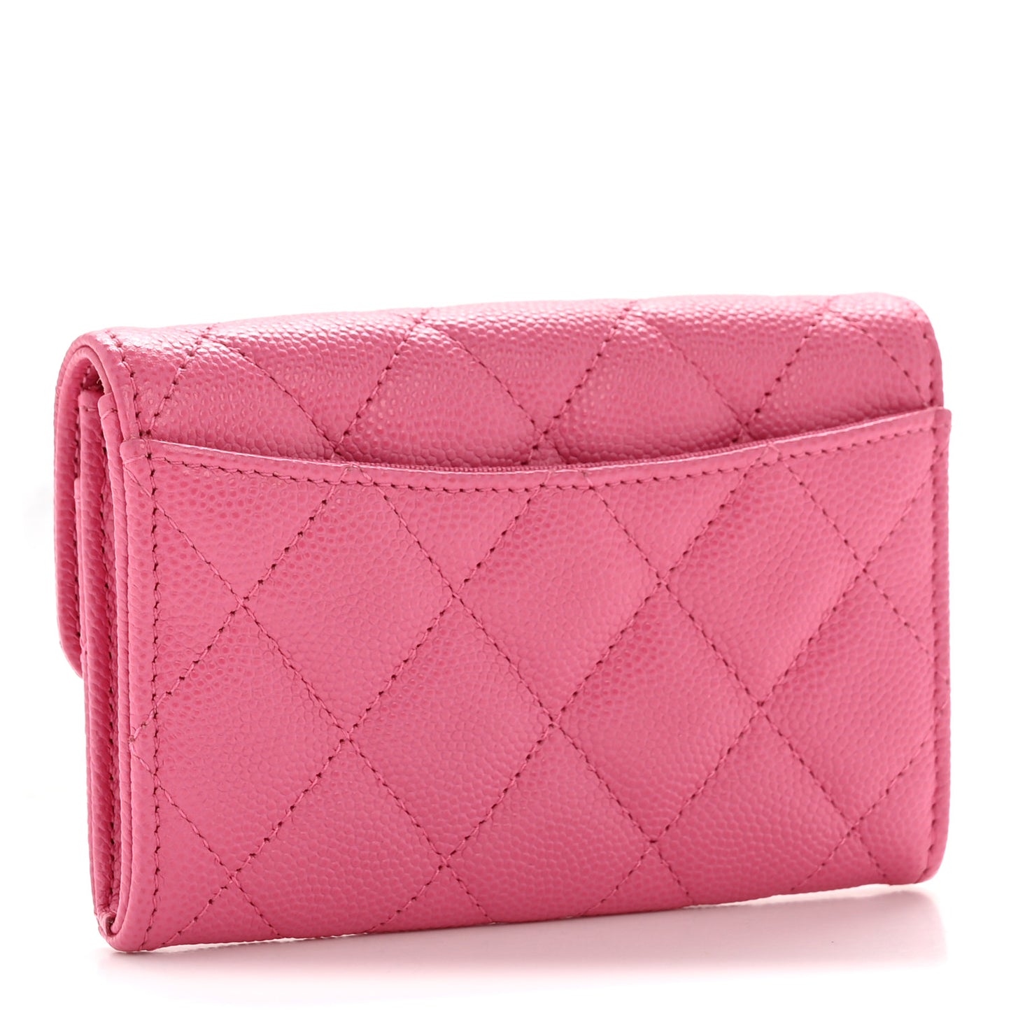 Caviar Quilted Flap Card Holder Wallet Pink