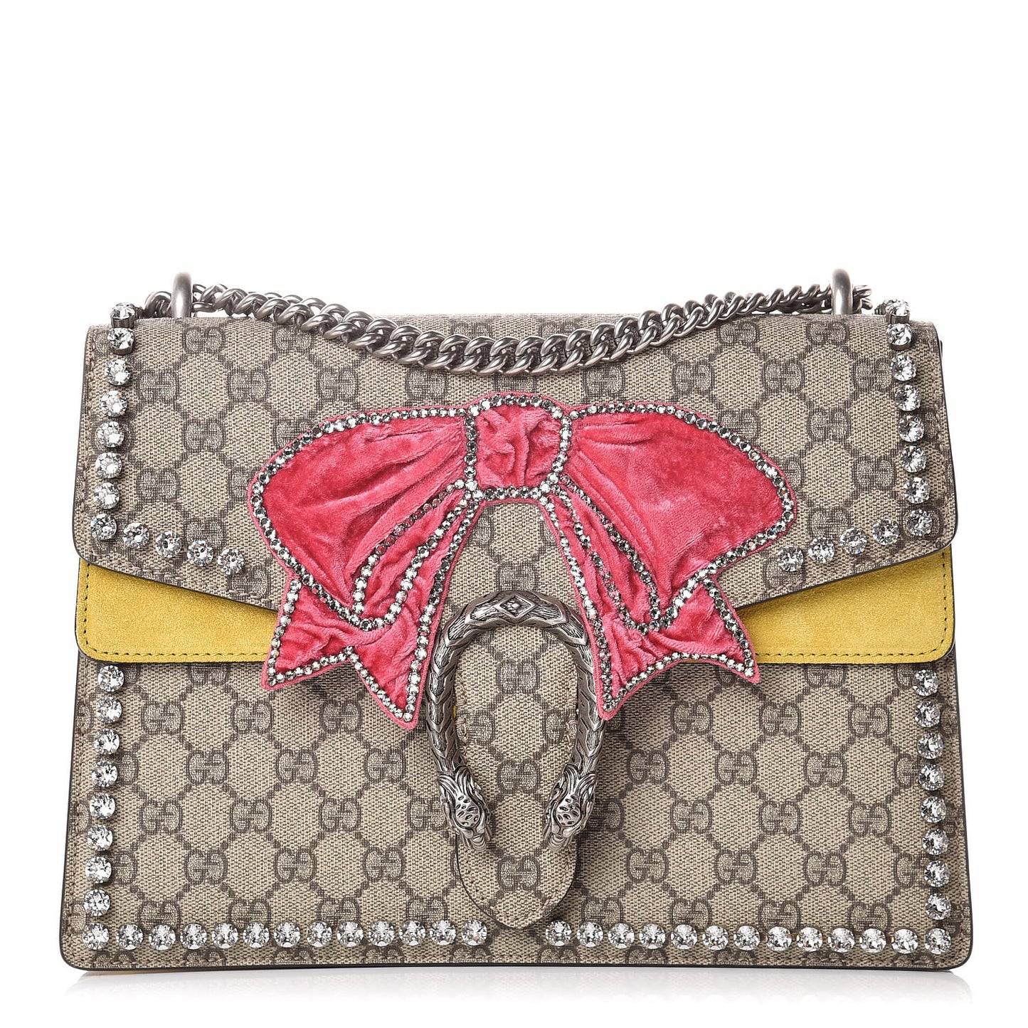 GG Supreme Monogram Crystal Bow Embroidered Medium Dionysus Shoulder Bag Yellow