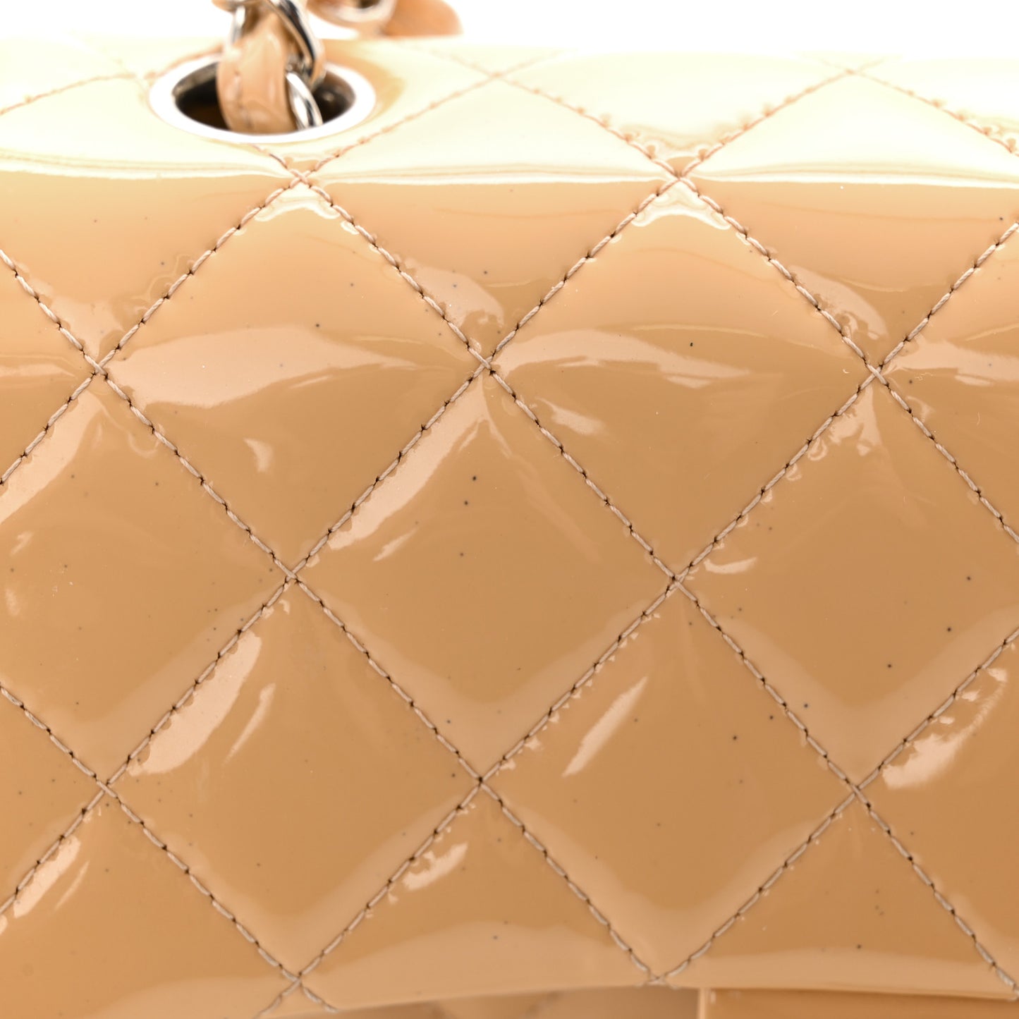 Patent Calfskin Quilted Mini Rectangular Flap Beige