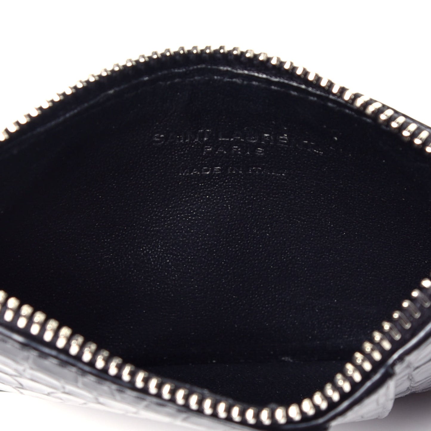 Calfskin Crocodile Embossed 5 Fragments Zip Pouch Card Holder Black