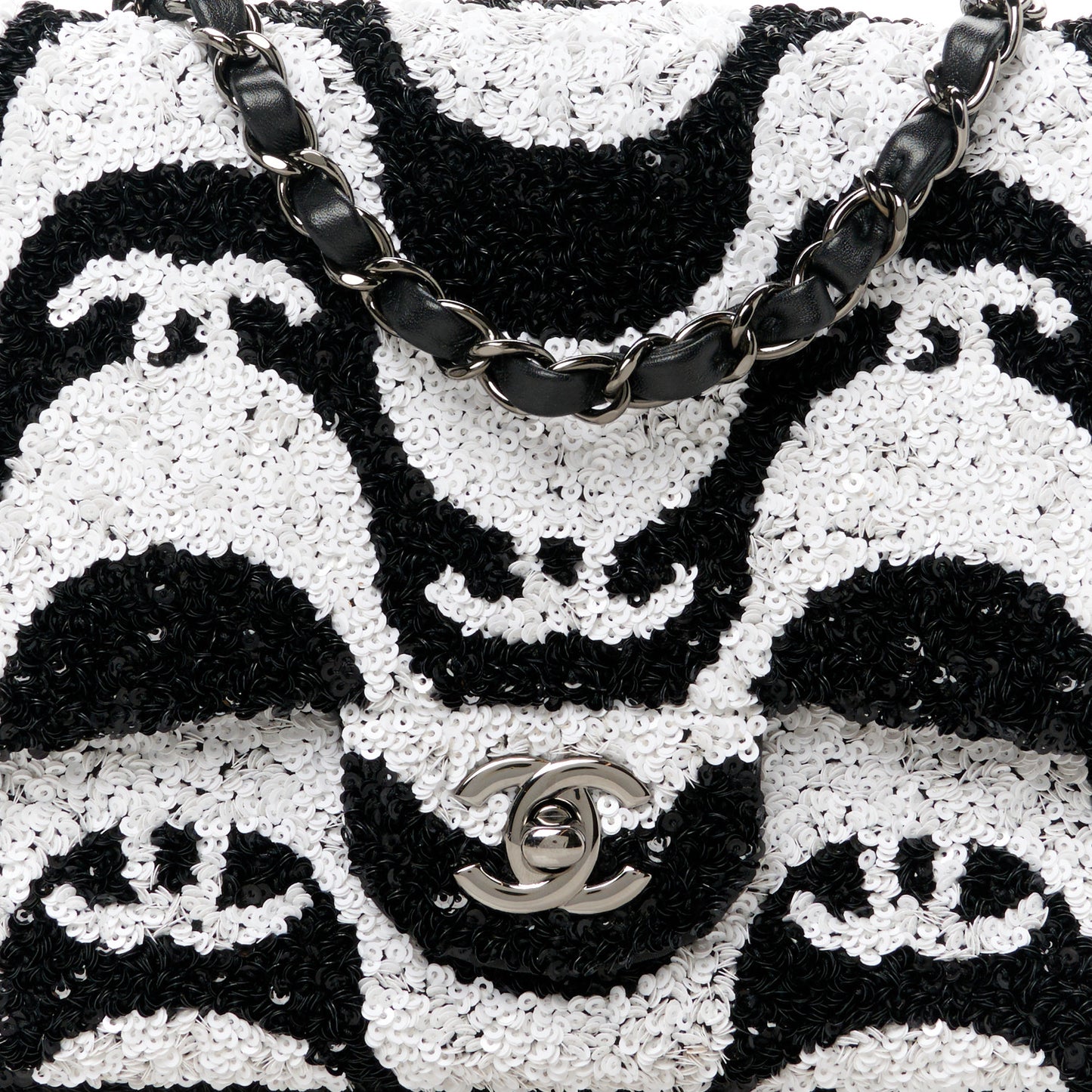 Sequin Mini Rectangular Flap Black White