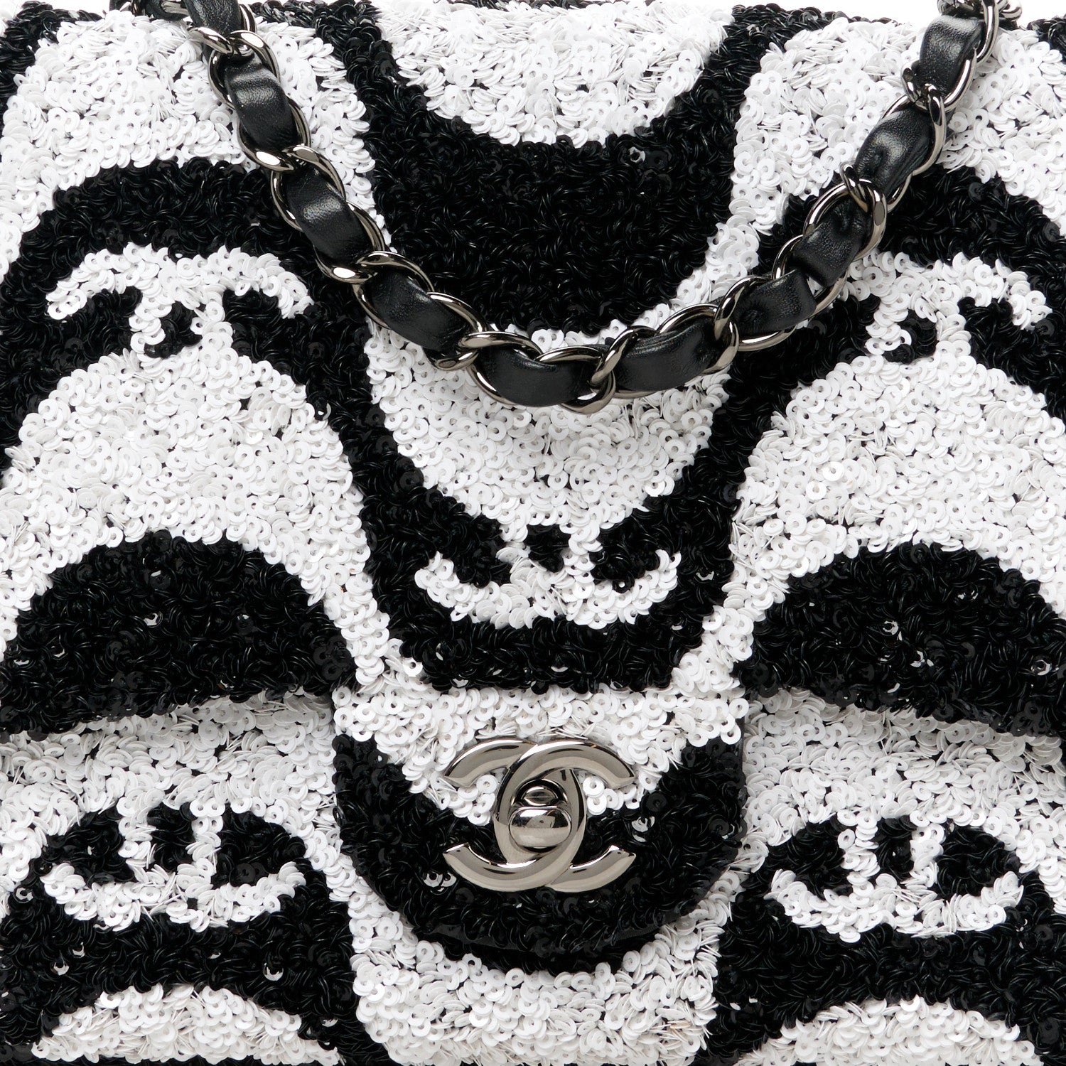 Chanel Sequin Mini Rectangular Flap Black White 9 of 12