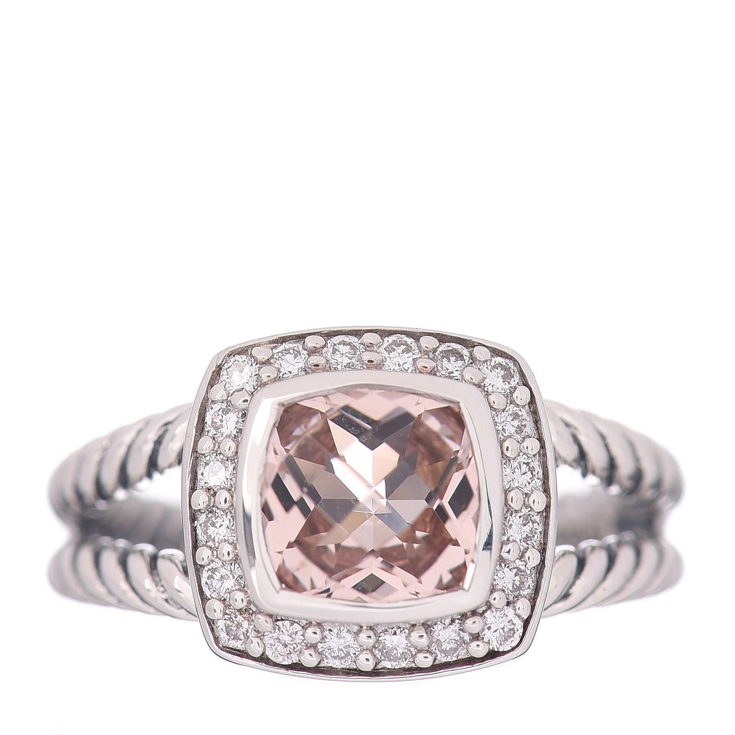 Sterling Silver Diamond Morganite 7mm Petite Albion Ring 49 5