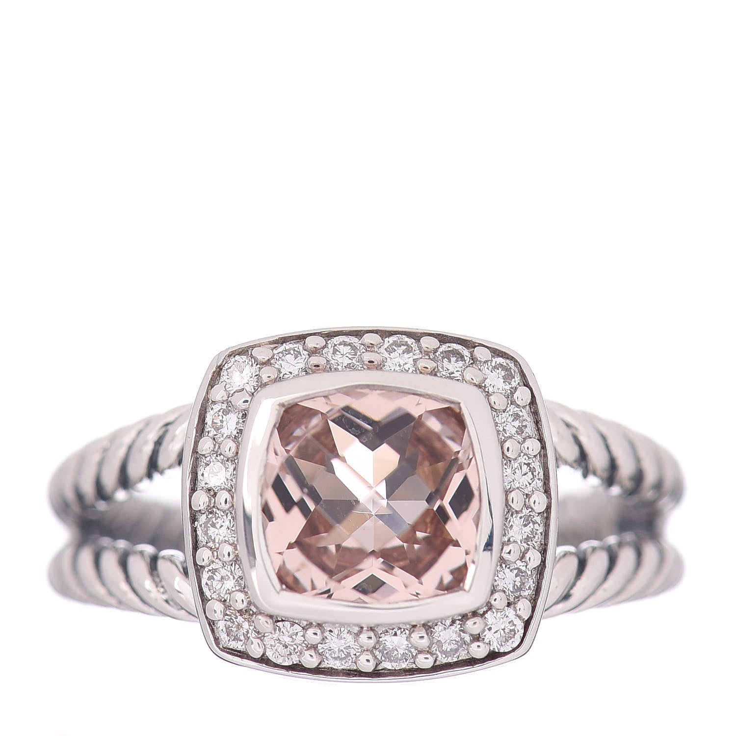 David Yurman Sterling Silver Diamond Morganite 7mm Petite Albion Ring 49 5 1 of 5