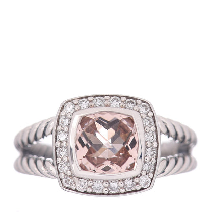 David Yurman Sterling Silver Diamond Morganite 7mm Petite Albion Ring 49 5 1 of 5