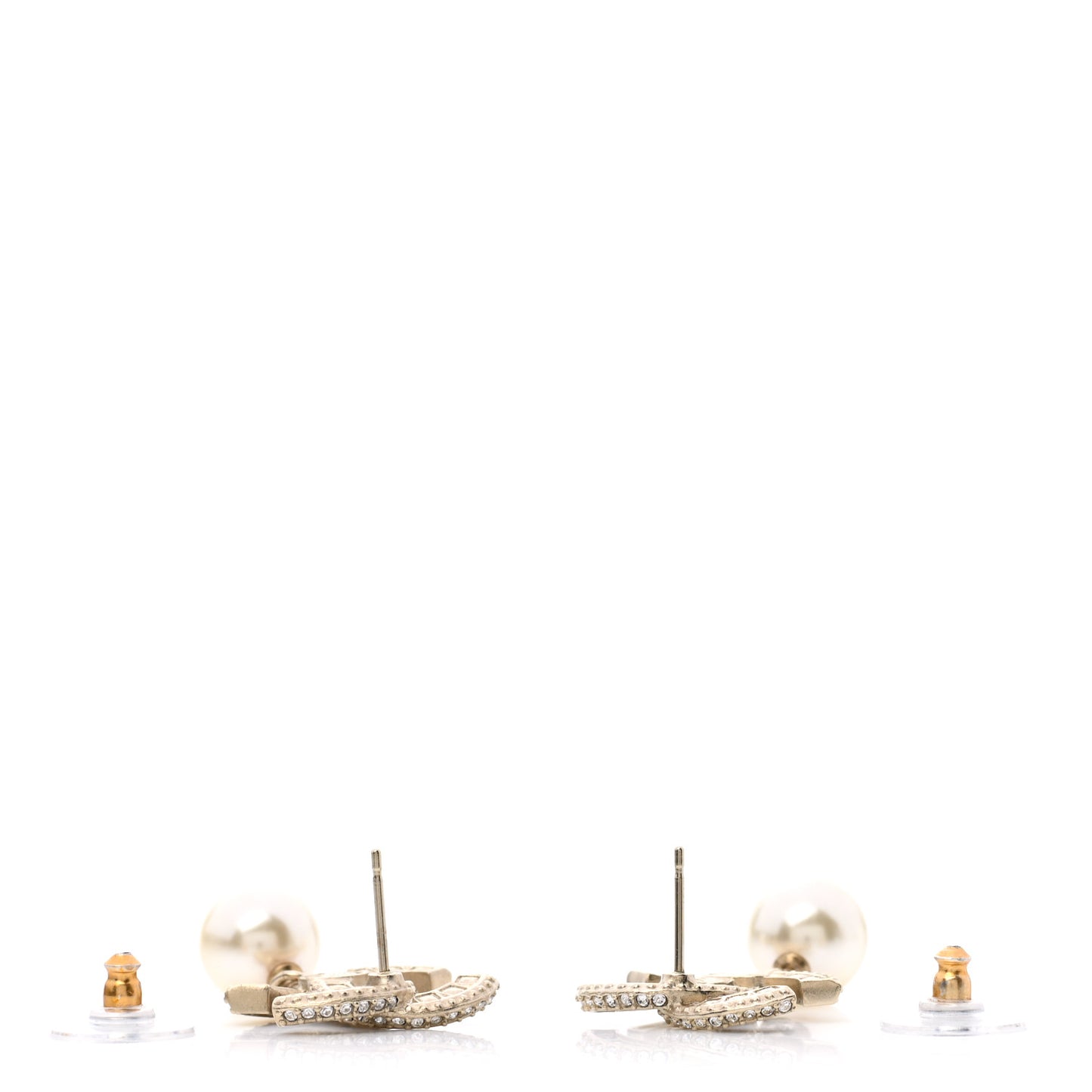 Crystal Pearl CC Drop Earrings Gold