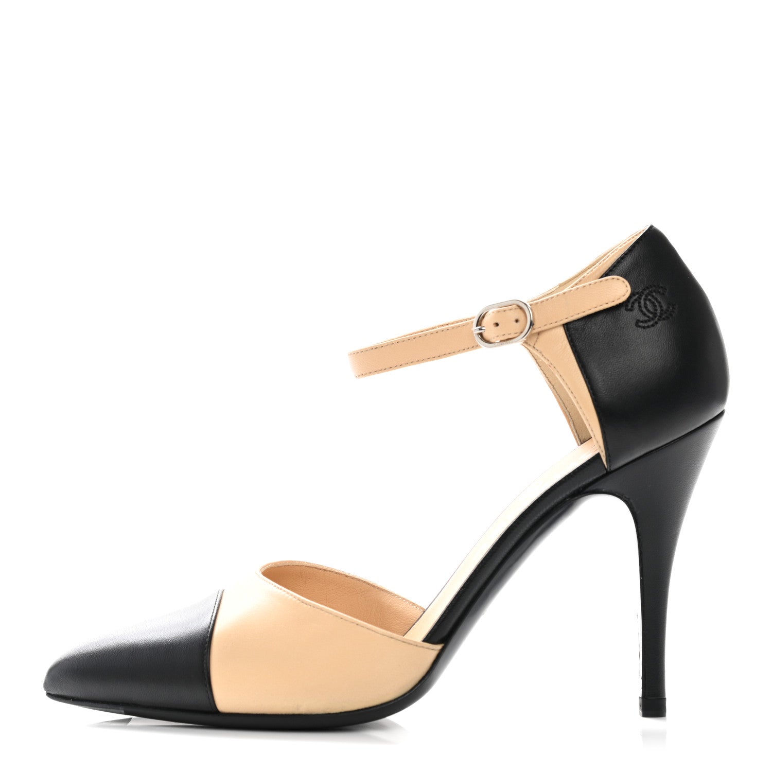 Chanel Lambskin Cap Toe CC Pumps 37 Beige Black 1 of 12
