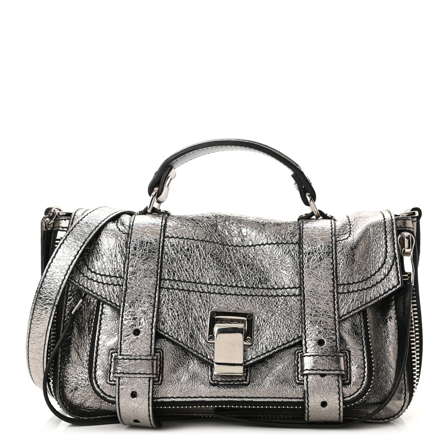 Metallic Lambskin Tiny PS1 Satchel Silver
