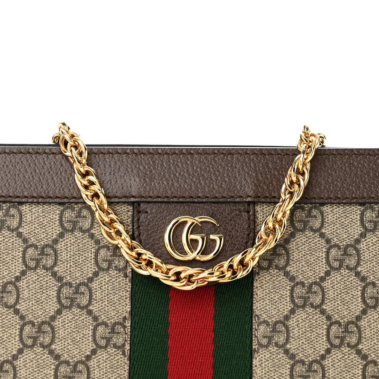 GG Supreme Monogram Web Small Ophidia Chain Shoulder Bag Brown