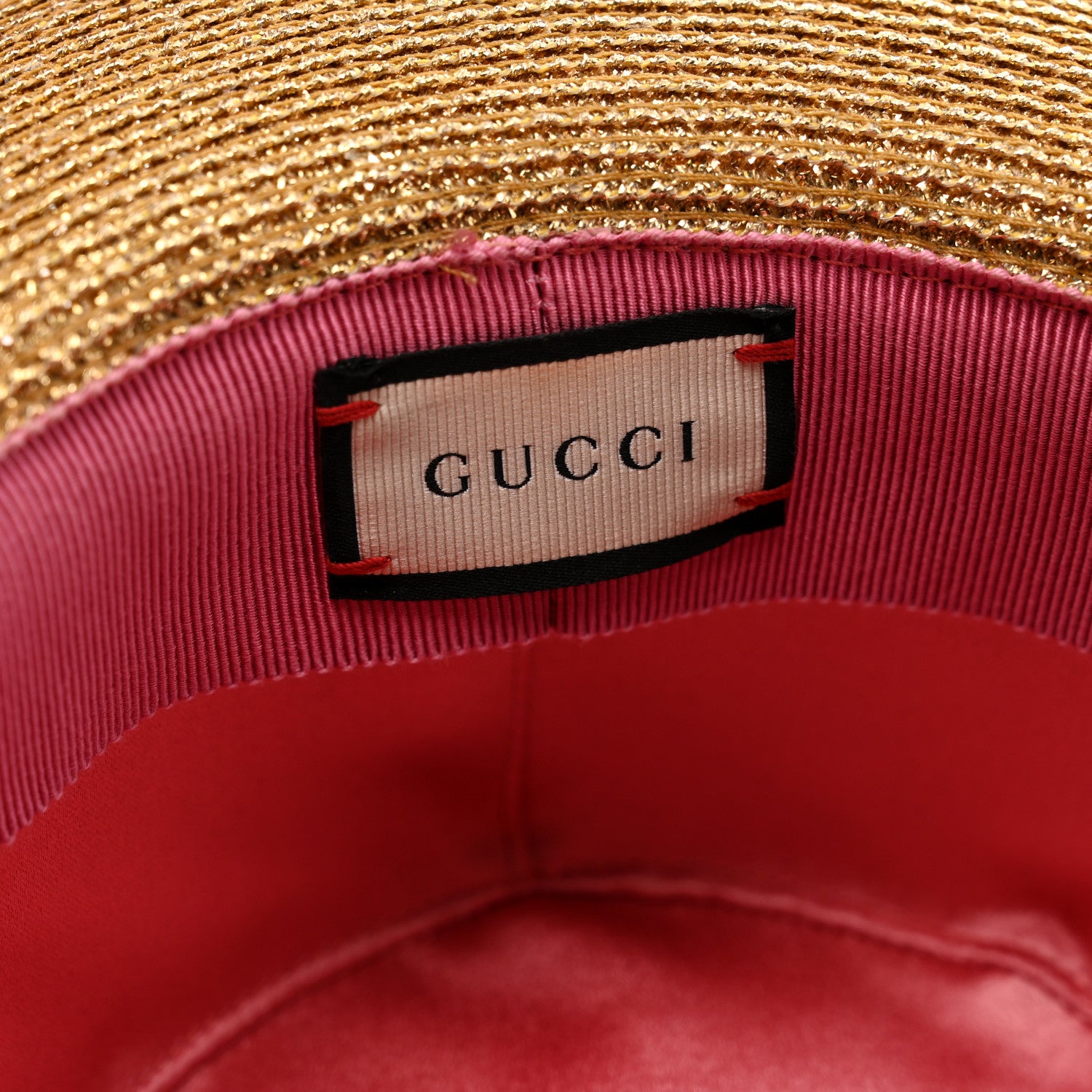 Gucci Glittered Straw Grosgrain Wide Brim Hat L Gold Black 7 of 10