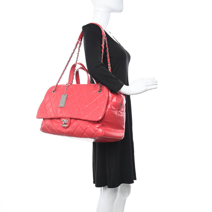 Chanel Aged Calfskin Quilted Large Express Bowling Bag Red 2 of 14