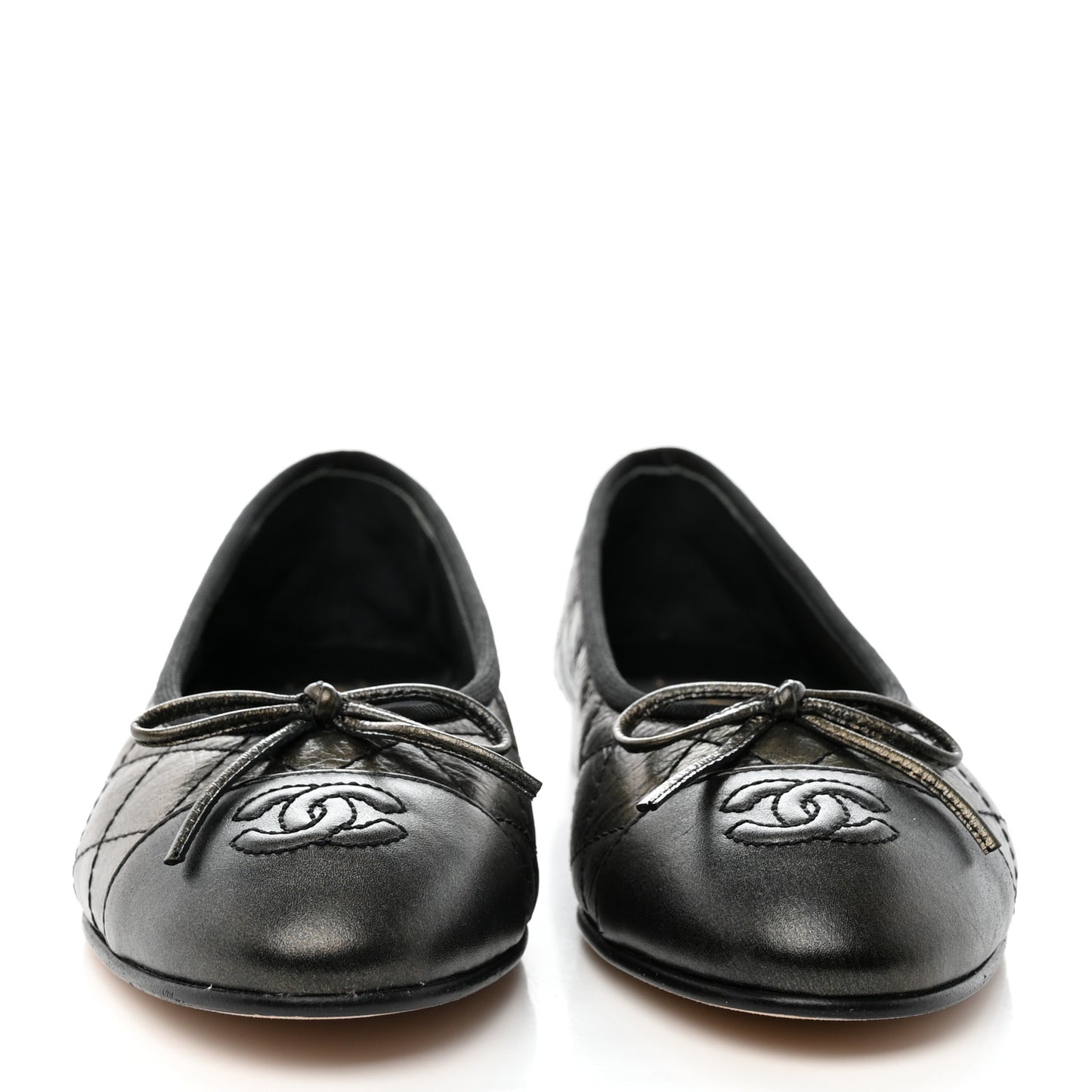 Metallic Aged Calfskin Quilted CC Cap Toe Ballerina Flats 36.5 Dark Brown